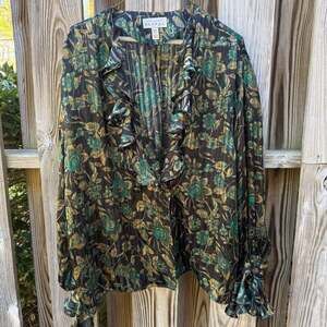 Adrianna Papell 100% Silk Ruffle V-Neck Floral Blouse Size 16